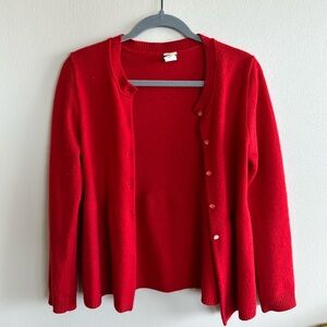 J. Crew Red 100% Cashmere Peplum Cardigan Size S.